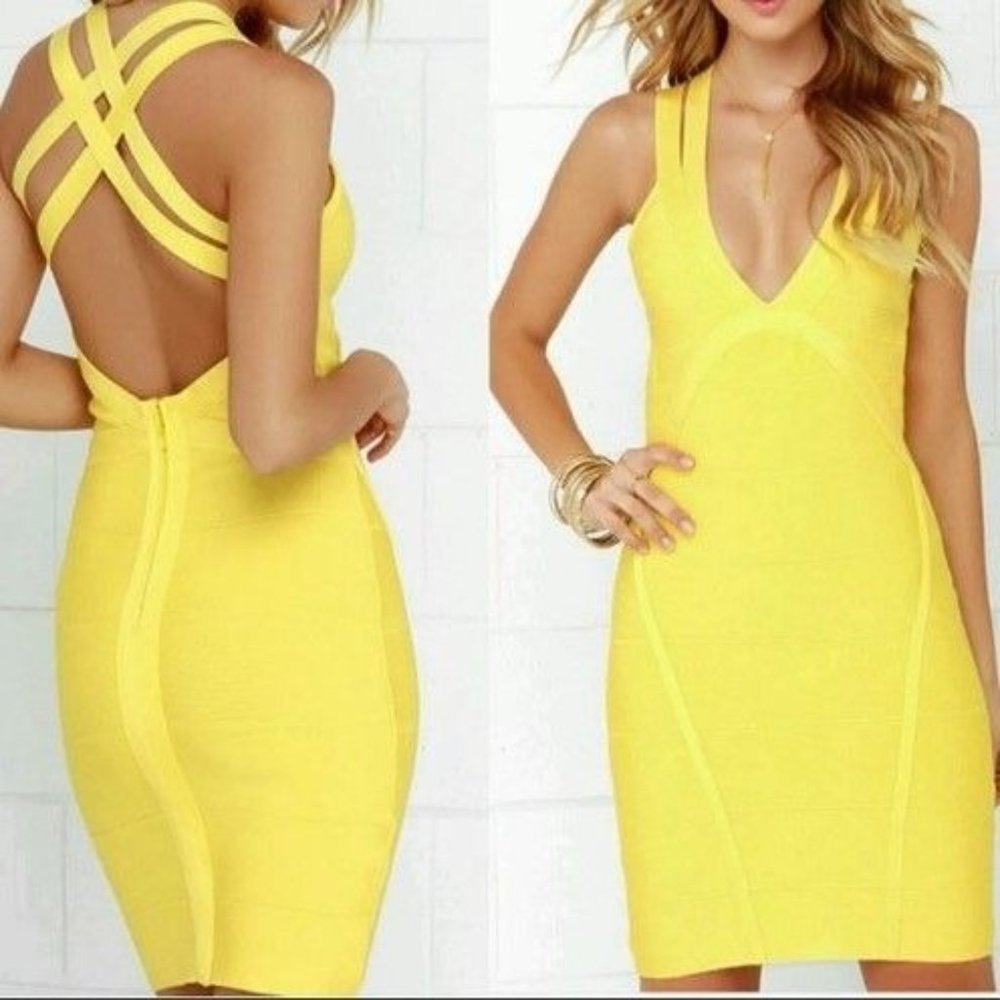 Lulu's Women's Size Medium Yellow Bandage Mini Dress